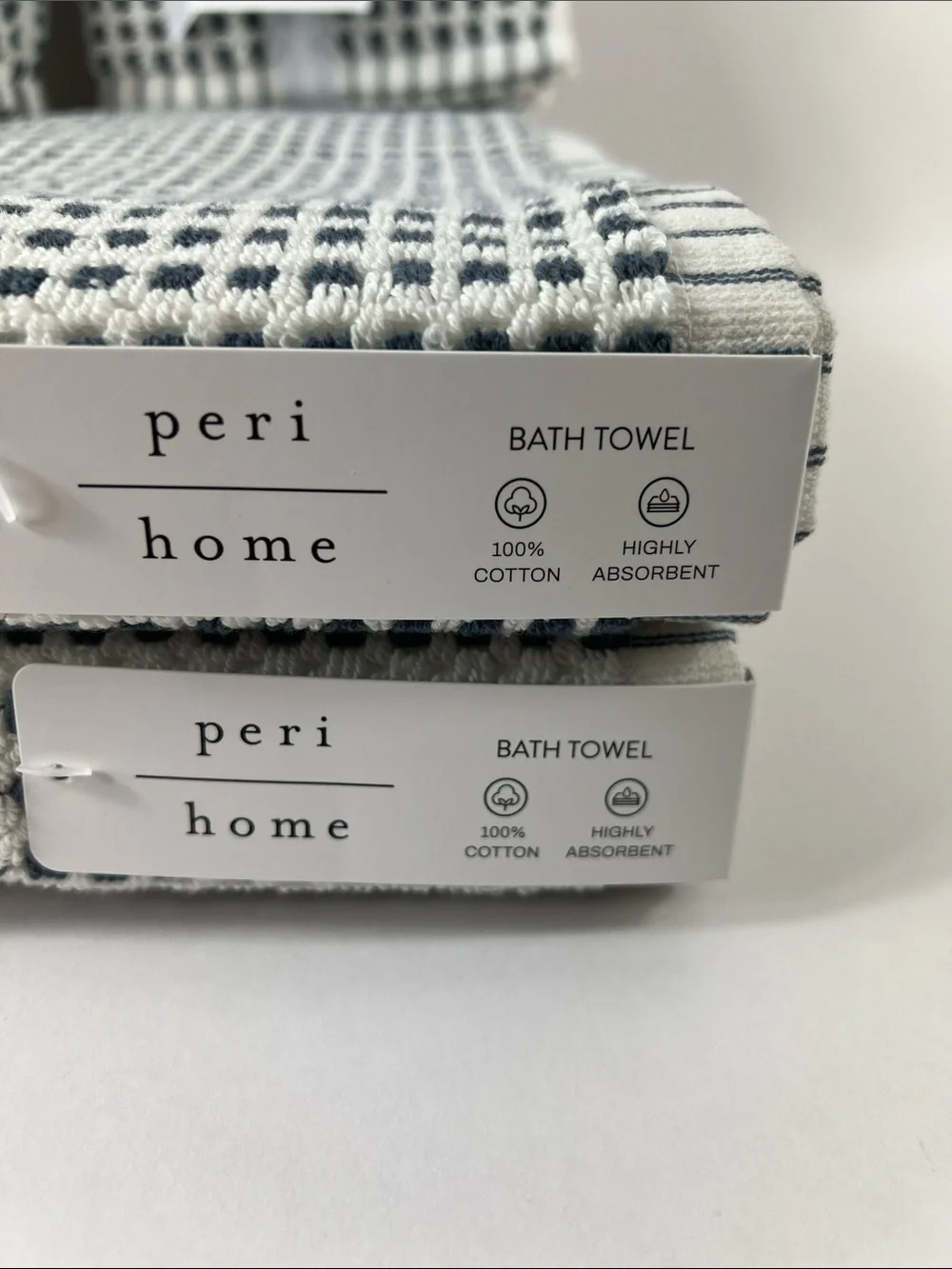 Peri Home Bath Towels Navy & White Modern Design Soft Cotton 8 Pc Set NEW